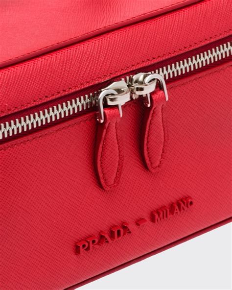 Fiery Red/astral Blue Medium Saffiano leather pouch 